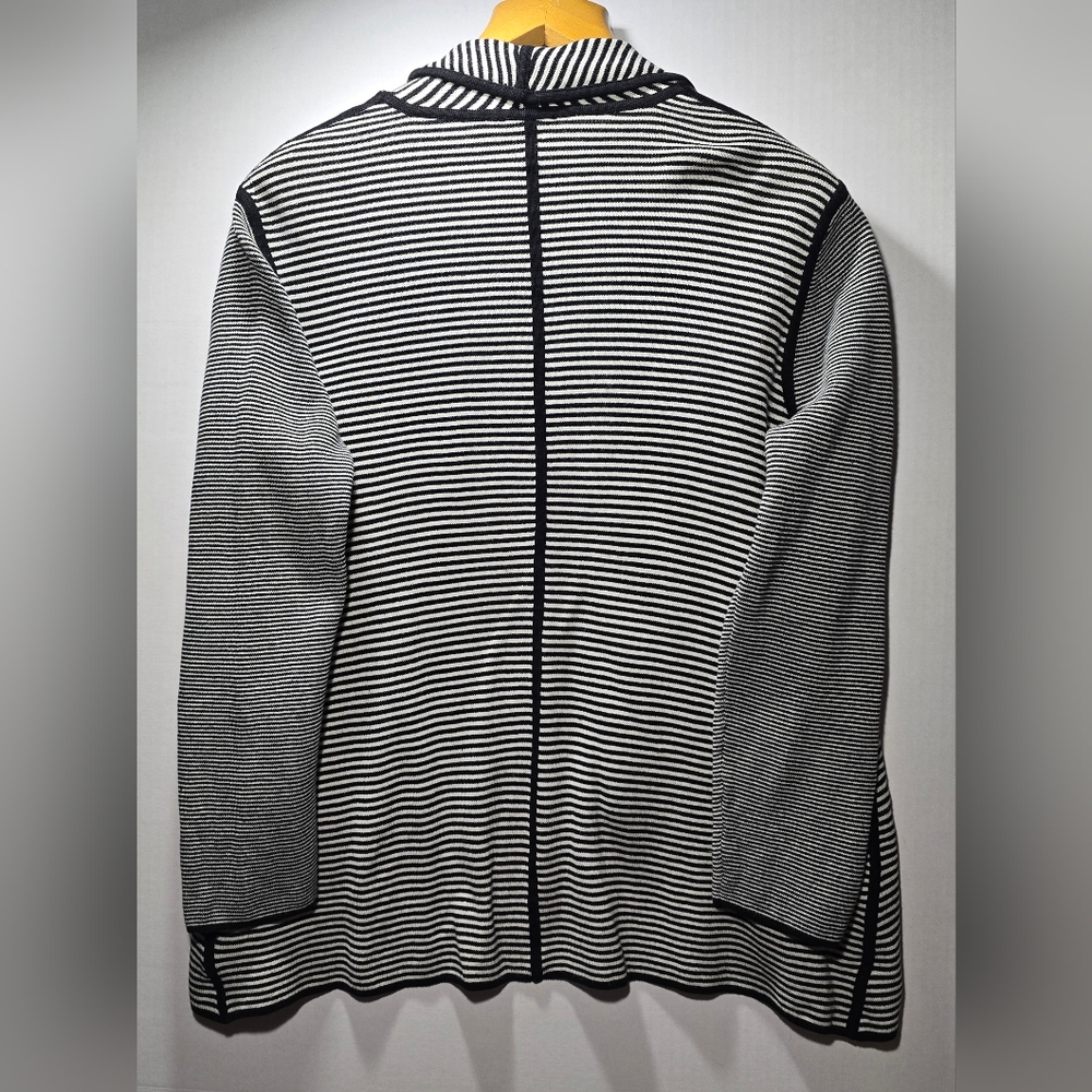 Talbots Large Petite Black and White Striped Women's Open Front Cardigan - Picture 2 of 5